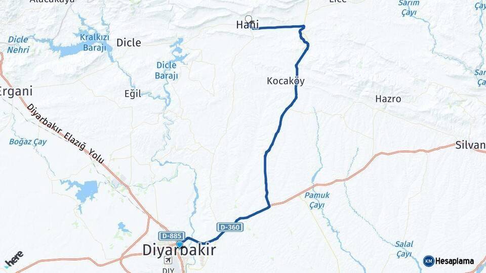 Diyarbakır Hani Arası Kaç Km - Yol Haritası