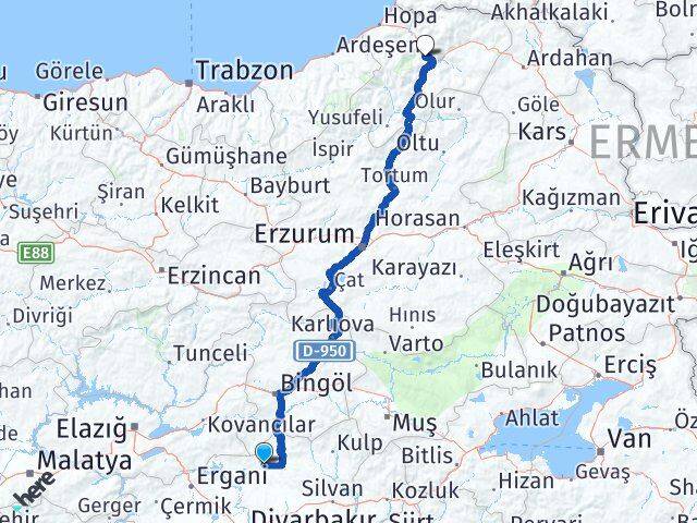 Diyarbakır Hani Artvin Arası Kaç Km - Yol Haritası