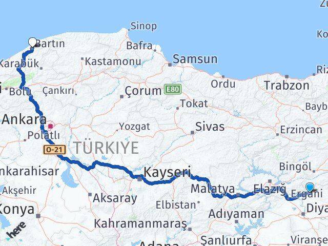 Diyarbakır Hani Bartın Arası Kaç Km - Yol Haritası
