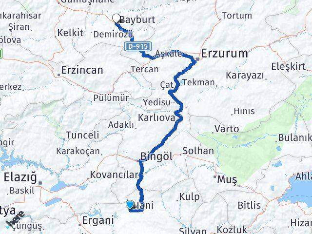 Diyarbakır Hani Bayburt Arası Kaç Km - Yol Haritası