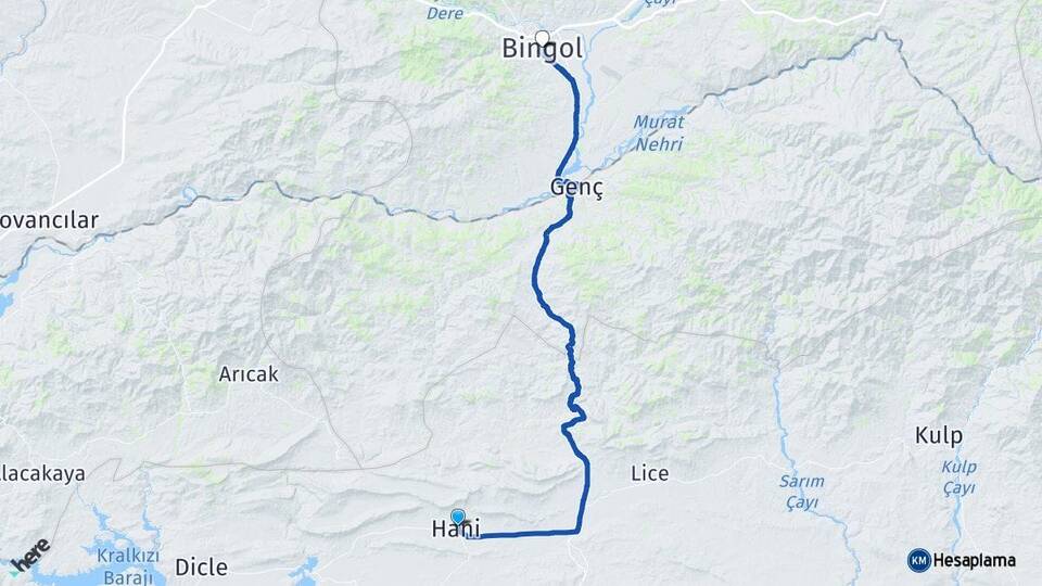 Diyarbakır Hani Bingöl Arası Kaç Km - Yol Haritası