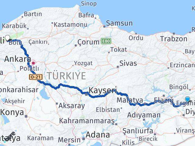 Diyarbakır Hani Bolu Arası Kaç Km - Yol Haritası