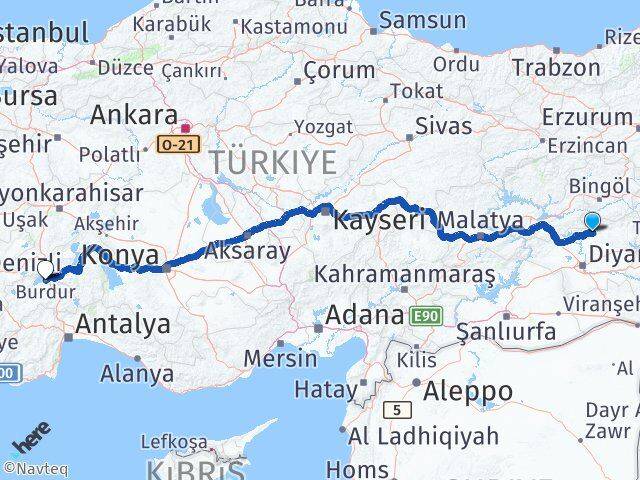 Diyarbakır Hani Burdur Arası Kaç Km - Yol Haritası