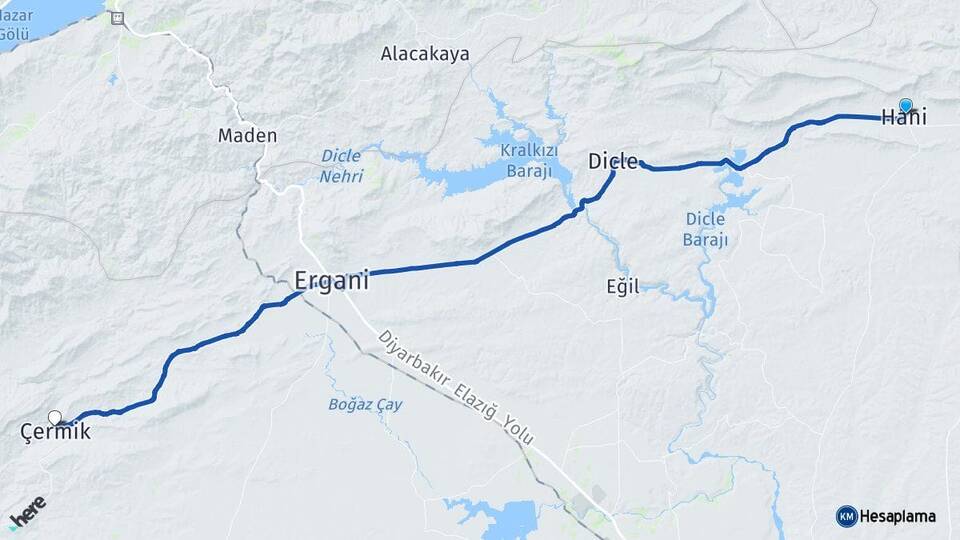 Diyarbakır Hani Çermik Arası Kaç Km - Yol Haritası