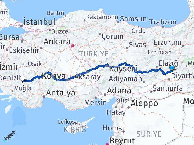 Diyarbakır Hani Denizli Arası Kaç Km - Yol Haritası