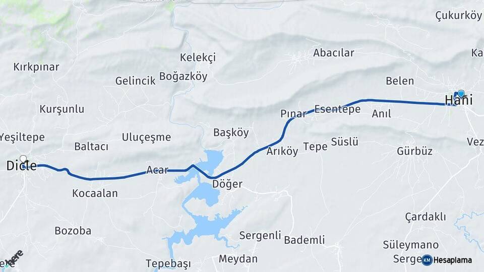 Diyarbakır Hani Dicle Arası Kaç Km - Yol Haritası