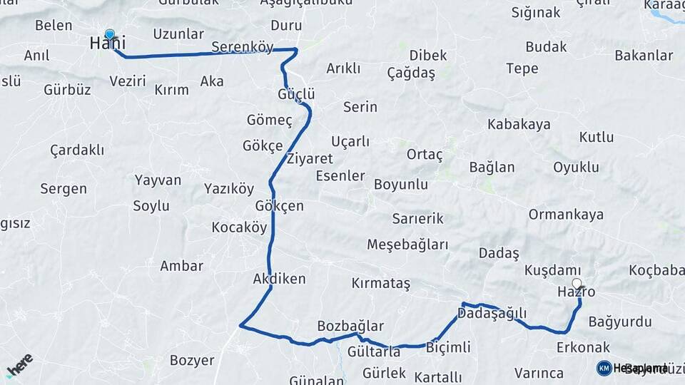 Diyarbakır Hani Hazro Arası Kaç Km - Yol Haritası