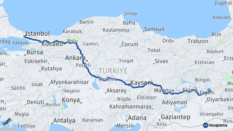 Diyarbakır Hani İstanbul Arası Kaç Km - Yol Haritası