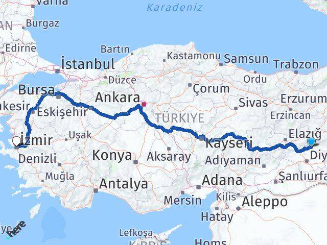 Diyarbakır Hani İzmir Arası Kaç Km - Yol Haritası