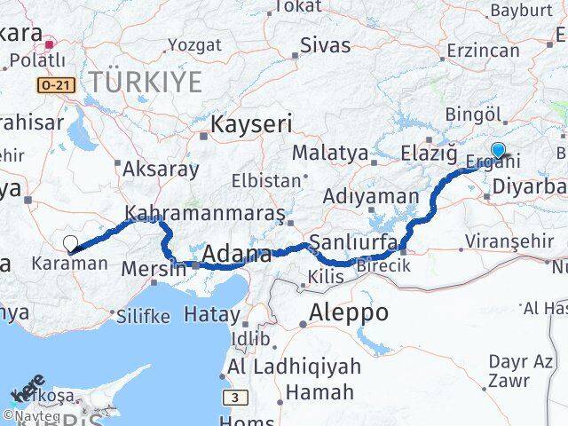 Diyarbakır Hani Karaman Arası Kaç Km - Yol Haritası