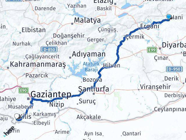 Diyarbakır Hani Kilis Arası Kaç Km - Yol Haritası
