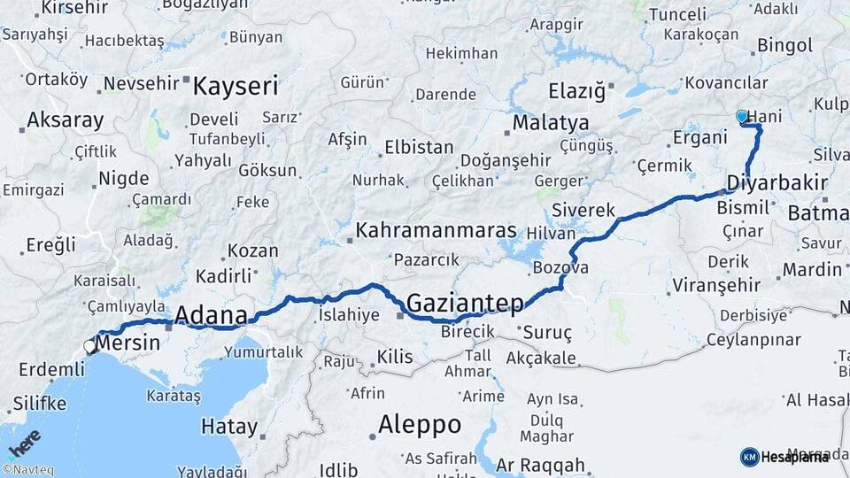 Diyarbakır Hani Mersin Arası Kaç Km - Yol Haritası