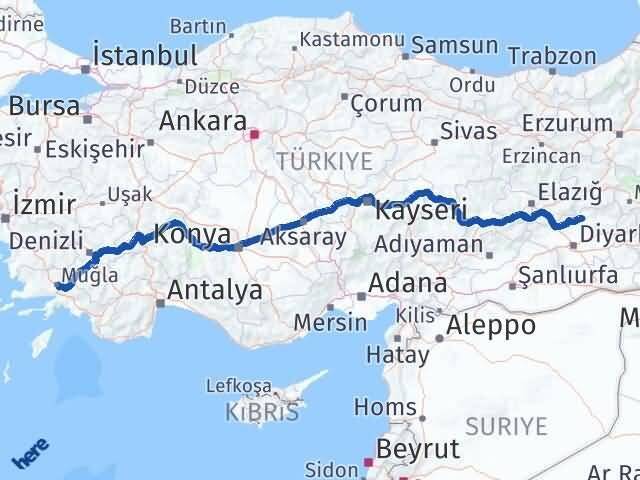 Diyarbakır Hani Muğla Arası Kaç Km - Yol Haritası