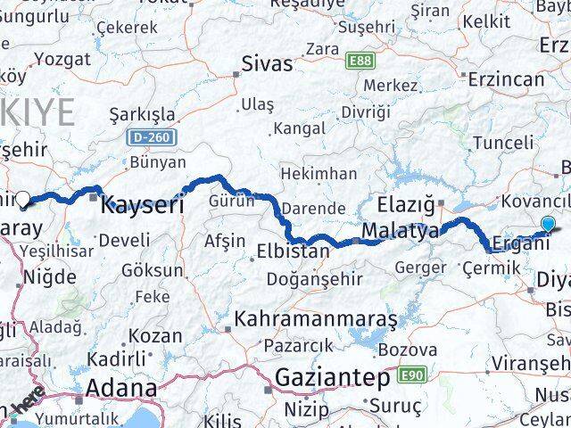 Diyarbakır Hani Nevşehir Arası Kaç Km - Yol Haritası