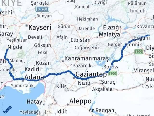 Diyarbakır Hani Niğde Arası Kaç Km - Yol Haritası