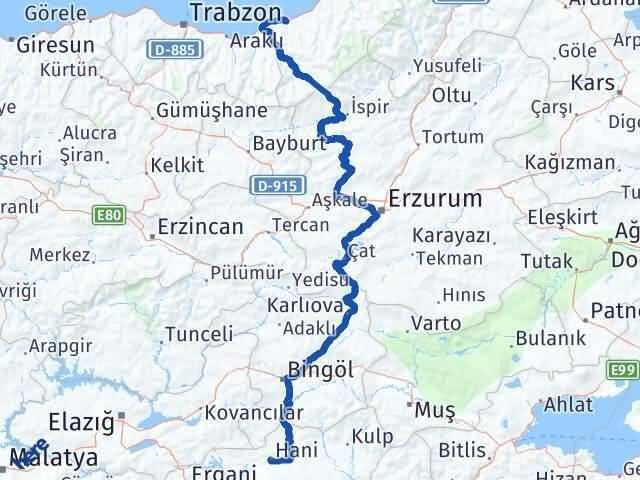 Diyarbakır Hani Rize Arası Kaç Km - Yol Haritası