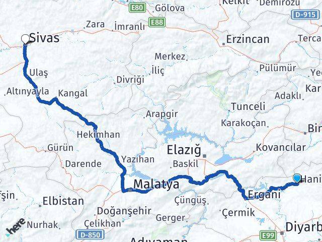 Diyarbakır Hani Sivas Arası Kaç Km - Yol Haritası