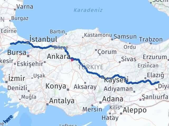Diyarbakır Hani Tekirdağ Arası Kaç Km - Yol Haritası
