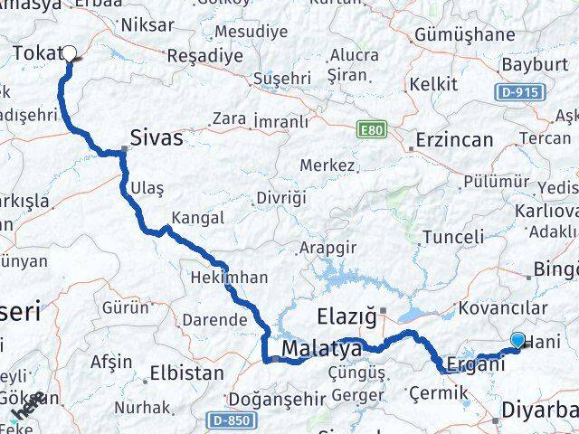 Diyarbakır Hani Tokat Arası Kaç Km - Yol Haritası