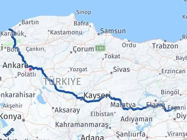 Diyarbakır Hani Zonguldak Arası Kaç Km - Yol Haritası