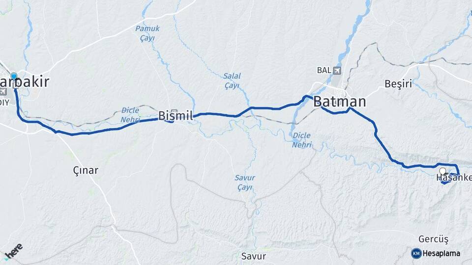 Diyarbakır Hasankeyf Batman Arası Kaç Km - Yol Haritası