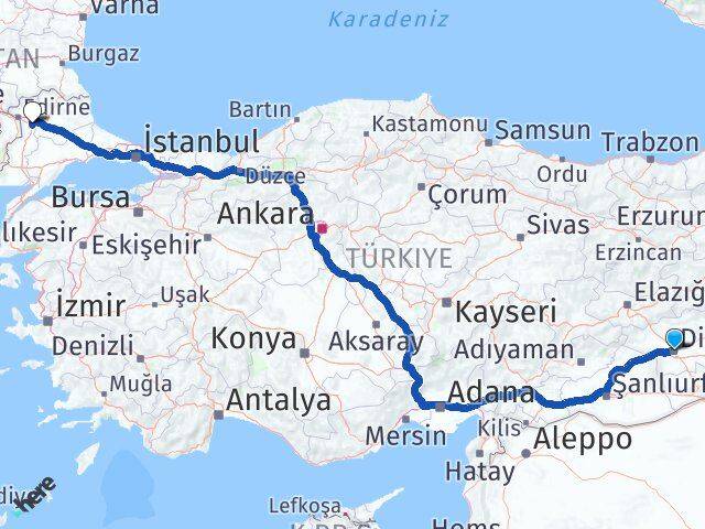 Diyarbakır Havsa Edirne Arası Kaç Km - Yol Haritası