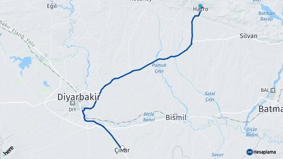 Diyarbakır Hazro Çınar Arası Kaç Km - Yol Haritası