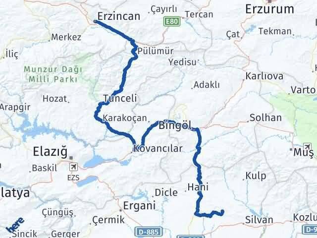 Hazro Erzincan Arası Kaç Km - Yol Tarifi