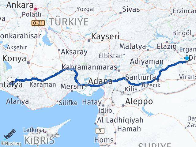 Diyarbakır İbradı Antalya Arası Kaç Km - Yol Haritası