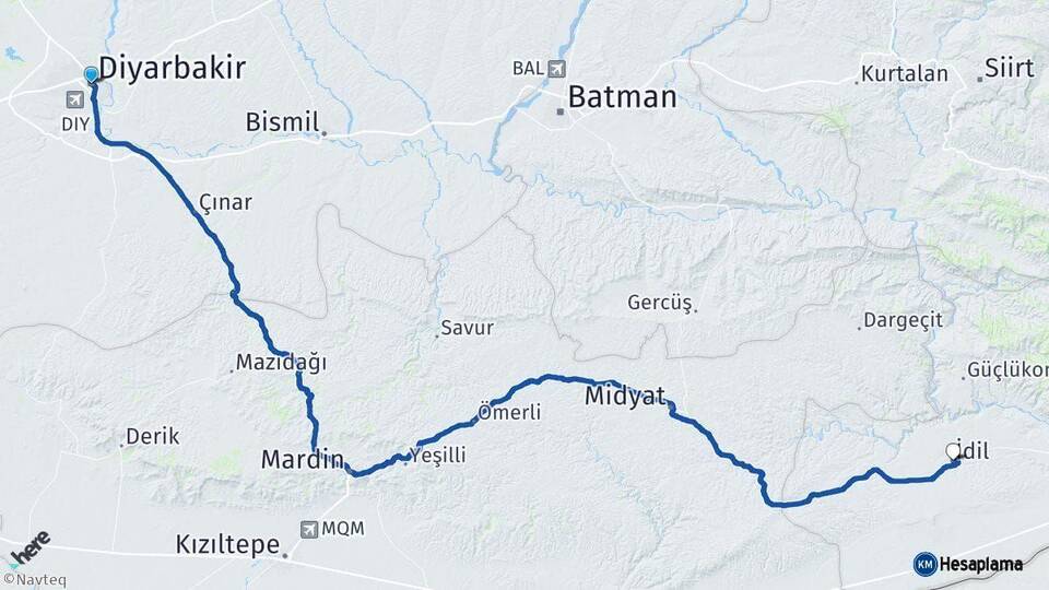 Diyarbakır İdil Şırnak Arası Kaç Km - Yol Haritası