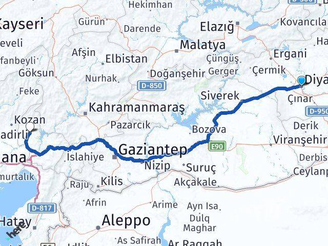 Diyarbakır Kadirli Osmaniye Arası Kaç Km - Yol Haritası