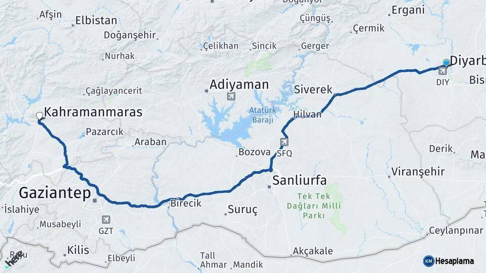 Diyarbakır Kahramanmaraş Arası Kaç Km - Yol Haritası