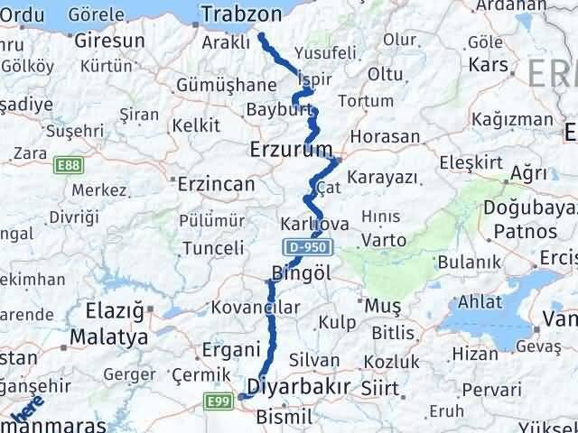 Diyarbakır Kalkandere Rize Arası Kaç Km - Yol Haritası
