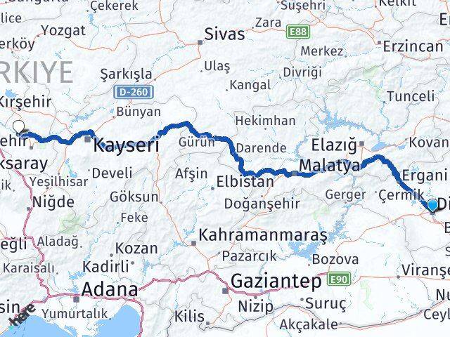 Diyarbakır Kapadokya Havalimanı Arası Kaç Km - Yol Haritası