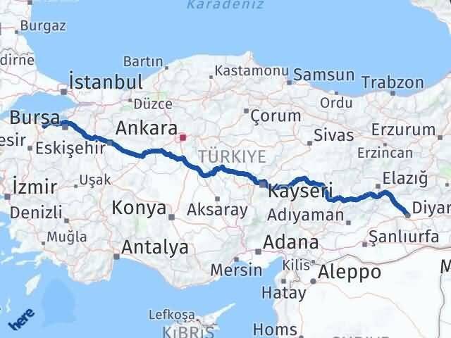 Diyarbakır Karacabey Bursa Arası Kaç Km - Yol Haritası