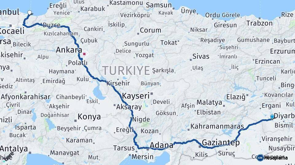 Diyarbakır Karasu Sakarya Arası Kaç Km - Yol Haritası