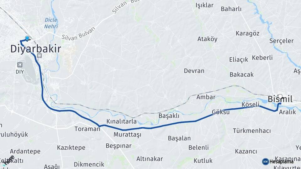 Diyarbakır Kayapınar Bismil Arası Kaç Km - Yol Haritası