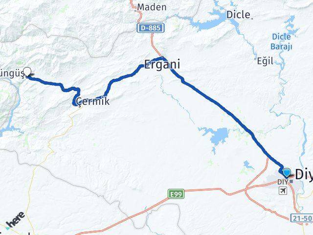 Diyarbakır Kayapınar Çüngüş Arası Kaç Km - Yol Haritası