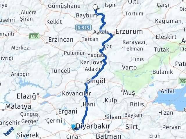 Diyarbakır Kayapınar Pazaryolu Erzurum Arası Kaç Km - Yol Haritası