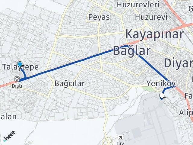 Talaytepe Diyarbakır Havalimanı Arası Kaç Km - Yol Tarifi