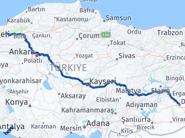 Diyarbakır Kaynaşlı Düzce Arası Kaç Km - Yol Haritası