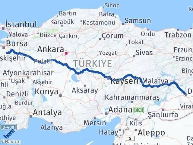 Diyarbakır Keles Bursa Arası Kaç Km - Yol Haritası