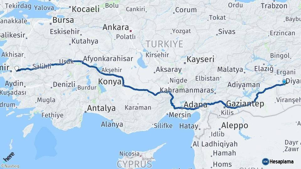 Diyarbakır Kemalpaşa İzmir Arası Kaç Km - Yol Haritası