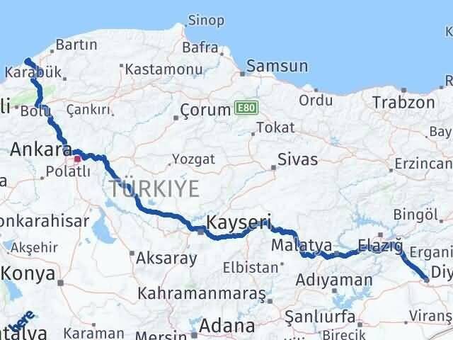Diyarbakır Kilimli Zonguldak Arası Kaç Km - Yol Haritası