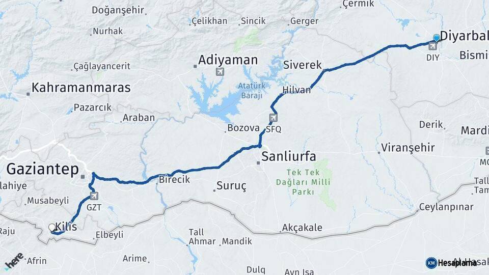 Diyarbakır Kilis Arası Kaç Km - Yol Haritası