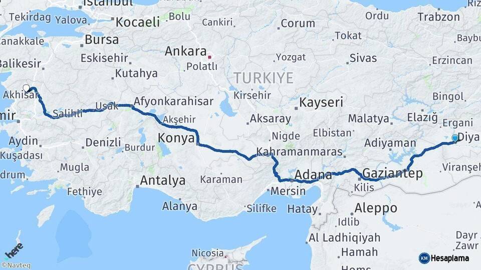 Diyarbakır Kınık İzmir Arası Kaç Km - Yol Haritası