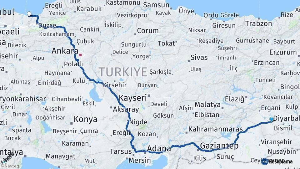 Diyarbakır Kocaali Sakarya Arası Kaç Km - Yol Haritası