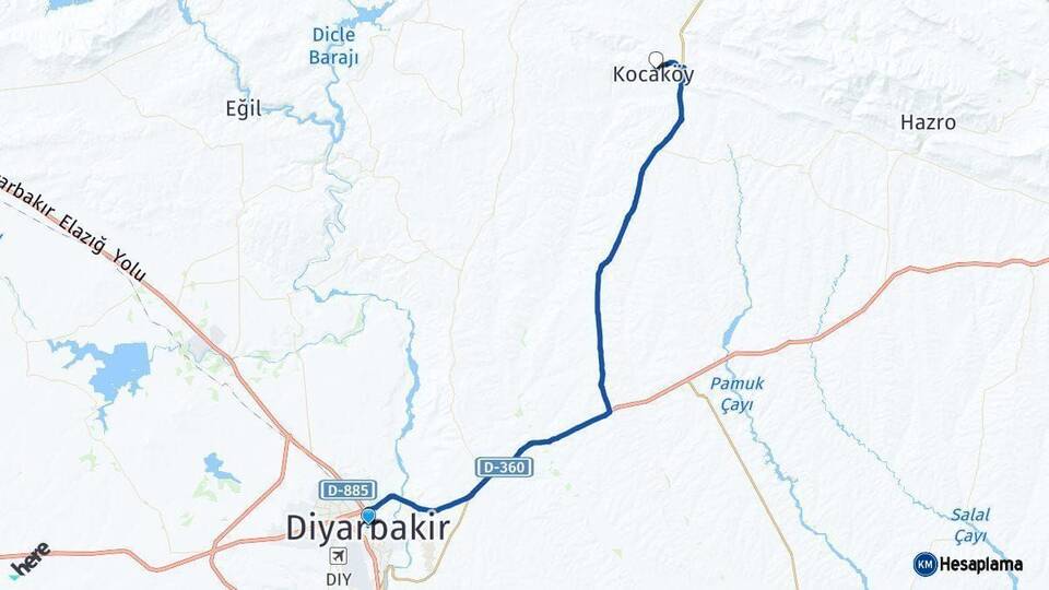 Diyarbakır Kocaköy Arası Kaç Km - Yol Haritası