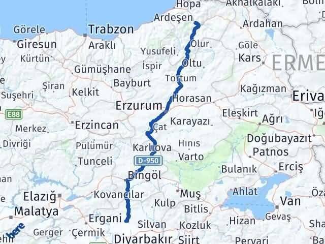 Kocaköy Artvin Arası Kaç Km - Yol Tarifi