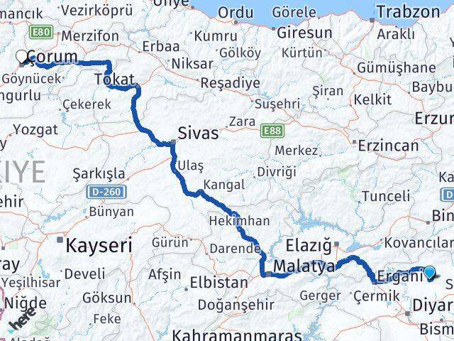 Kocaköy Çorum Arası Kaç Km - Yol Tarifi